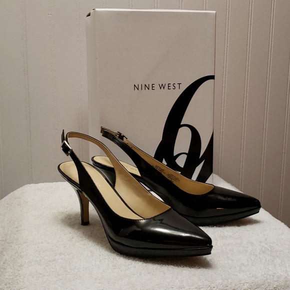 Nine West Rebellion black leather slingbacks, 6.5 - Picture 1 of 12